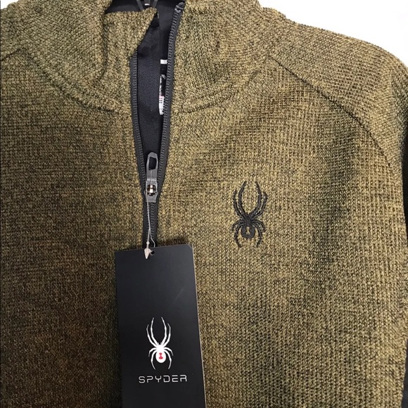 🆕 Spyder Men's Half-Zip Outbound Stryke Sweater Jacket - M- Green - Picture 5 of 7